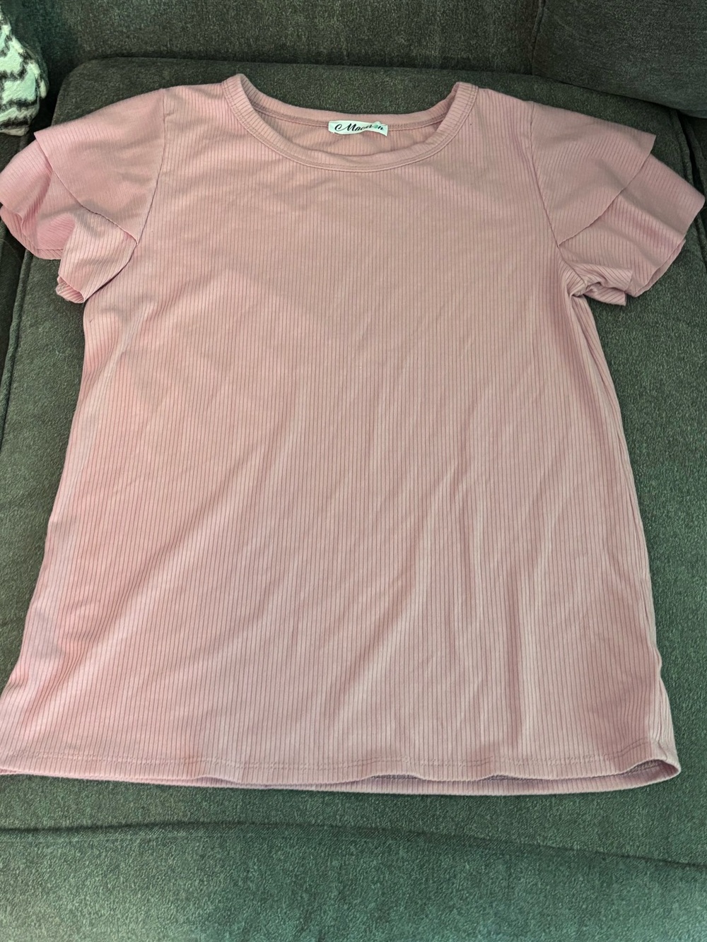Ribbed Flutter Sleeve Women's Top - Dusty Pink